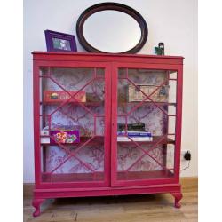 Vintage Shabby Chic Glass Fronted Display Cabinet Cupboard Storage