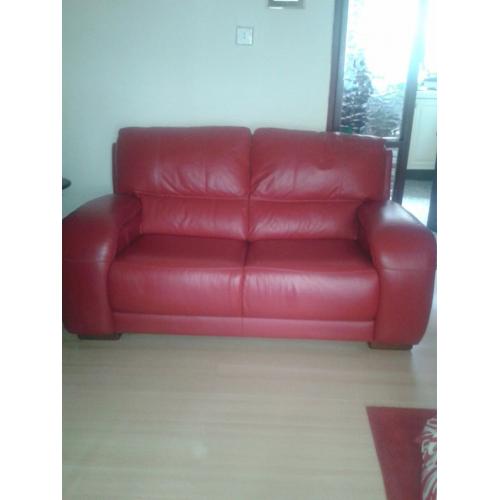 Red leather 2 seater and 3 seater sofas