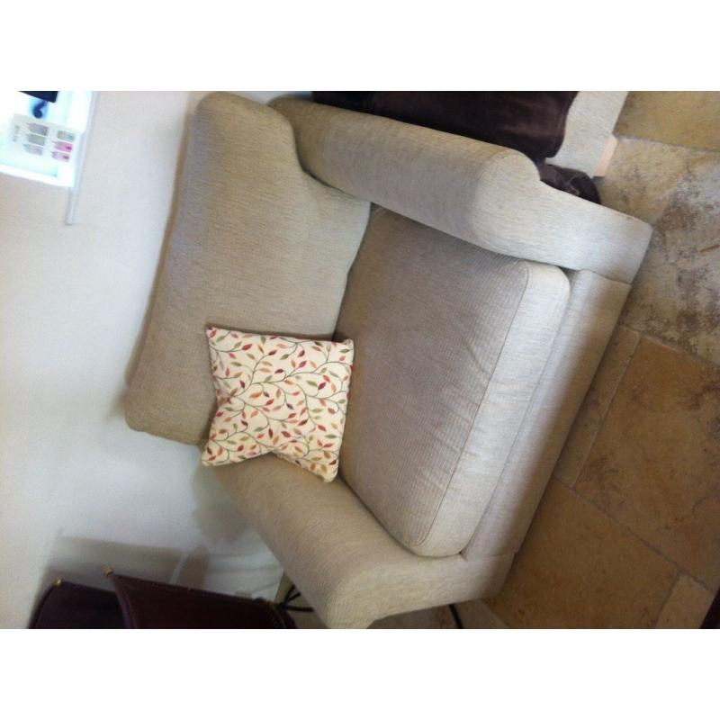 Three piece suite, sofa, armchair and footstool