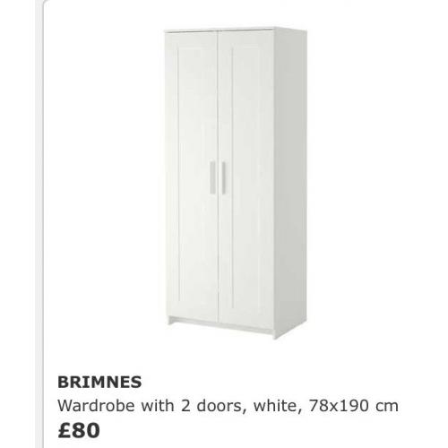 White IKEA Brimnes Wardrobe - only 2 months old