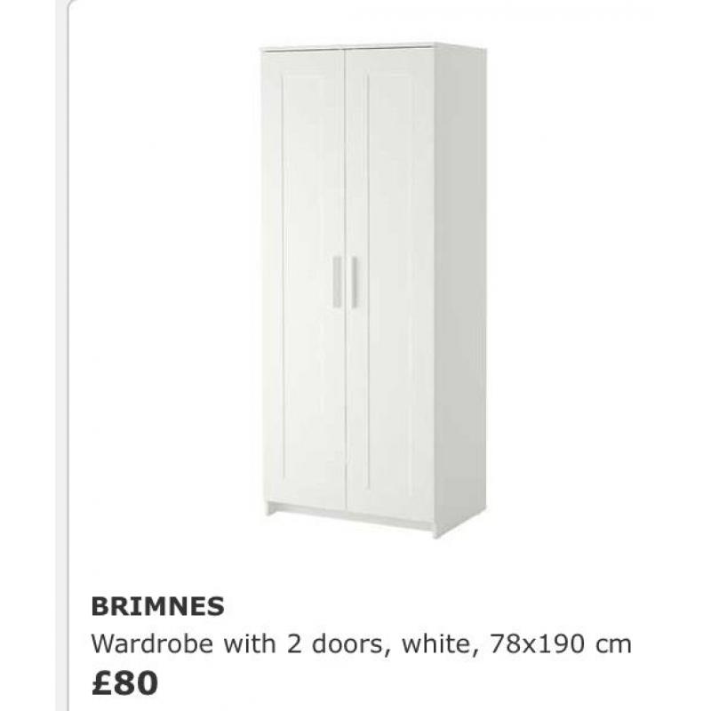 White IKEA Brimnes Wardrobe - only 2 months old