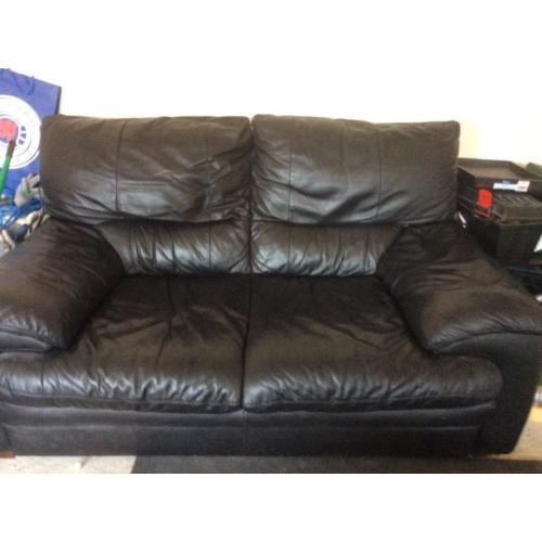 Black leather 3 seater sofa