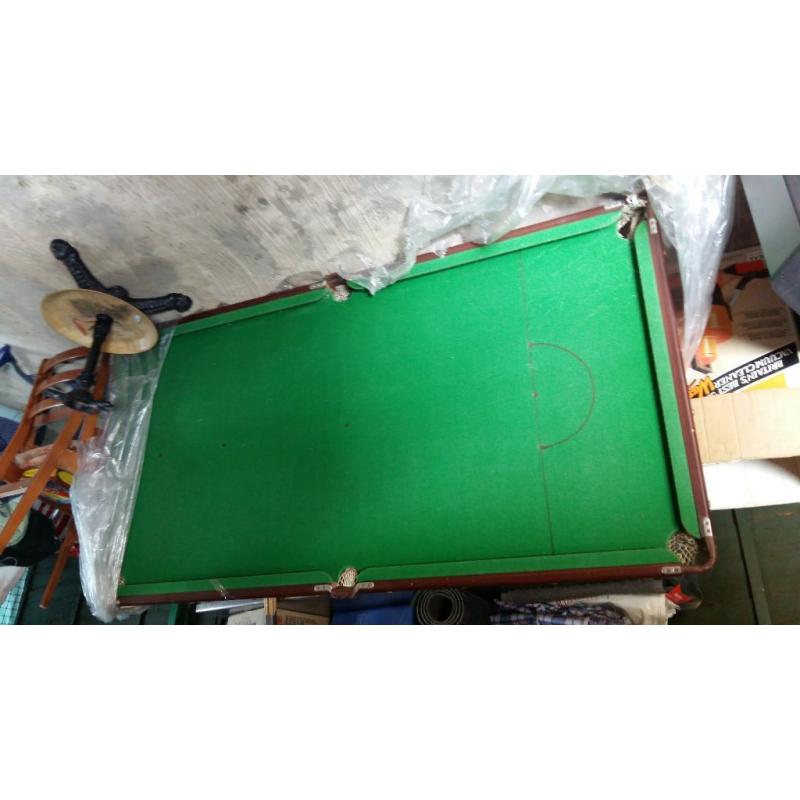 pool table with cue sticks and pool balls