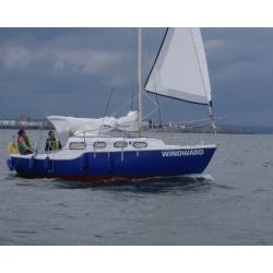 25 ft medusa bilge keel yacht . Wide beam with good headroom .