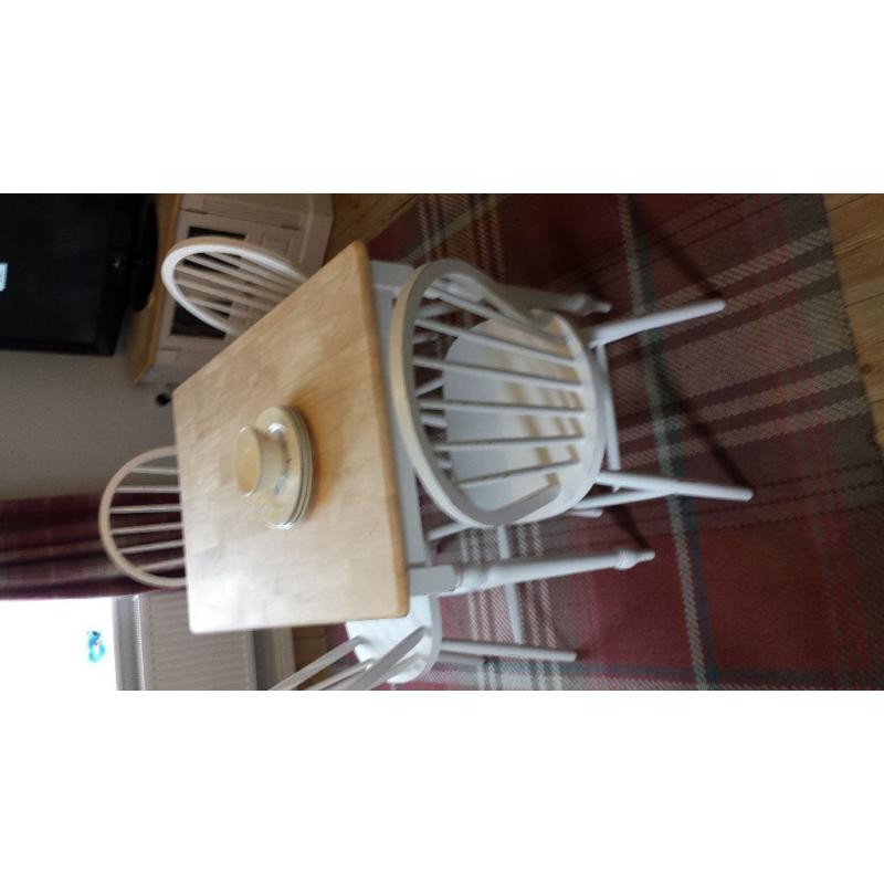 Painted pine table and chairs