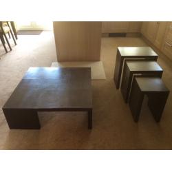 Black/dark brown hardwood coffee table + nest of tables (same wood)