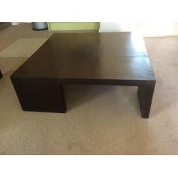 Black/dark brown hardwood coffee table + nest of tables (same wood)
