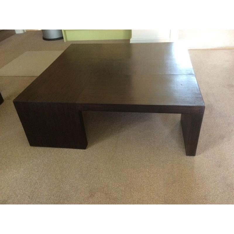 Black/dark brown hardwood coffee table + nest of tables (same wood)