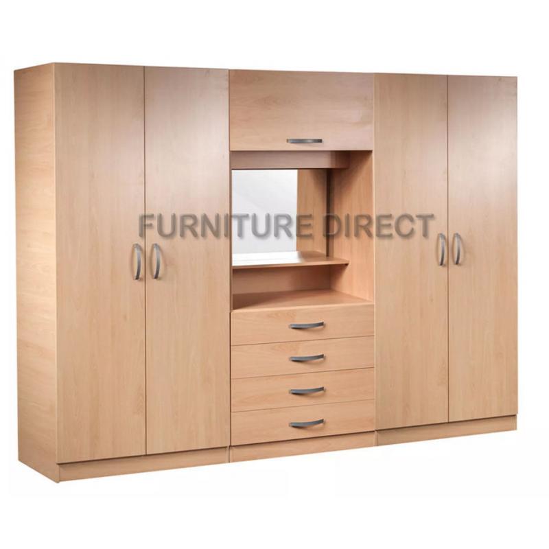 BRAND NEW- Ready Built 4 Door Fitment Wardrobe w/ Dresser Table Chest and Mirror