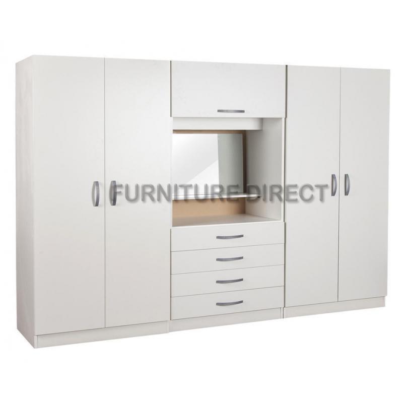 BRAND NEW- Ready Built 4 Door Fitment Wardrobe w/ Dresser Table Chest and Mirror