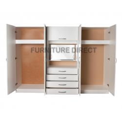 BRAND NEW- Ready Built 4 Door Fitment Wardrobe w/ Dresser Table Chest and Mirror