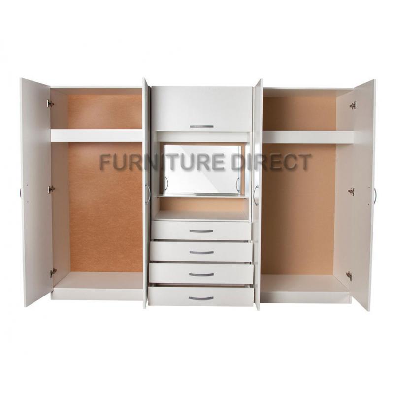 BRAND NEW- Ready Built 4 Door Fitment Wardrobe w/ Dresser Table Chest and Mirror