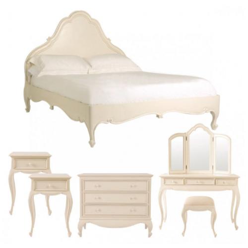 Double Bed (kingsize) Cream Parisienne style, 2 bedside tables, dressing table, stool, chest drawers