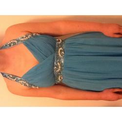 Blue / Turquoise Embellished Halterneck Prom / Party Dress Size 6/8