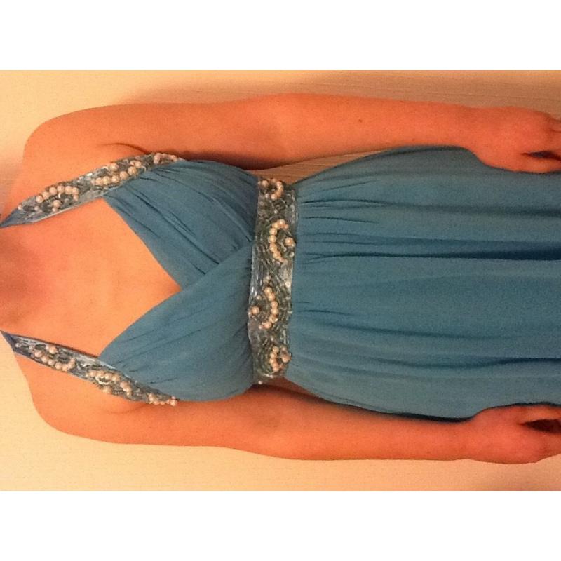 Blue / Turquoise Embellished Halterneck Prom / Party Dress Size 6/8