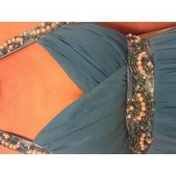 Blue / Turquoise Embellished Halterneck Prom / Party Dress Size 6/8