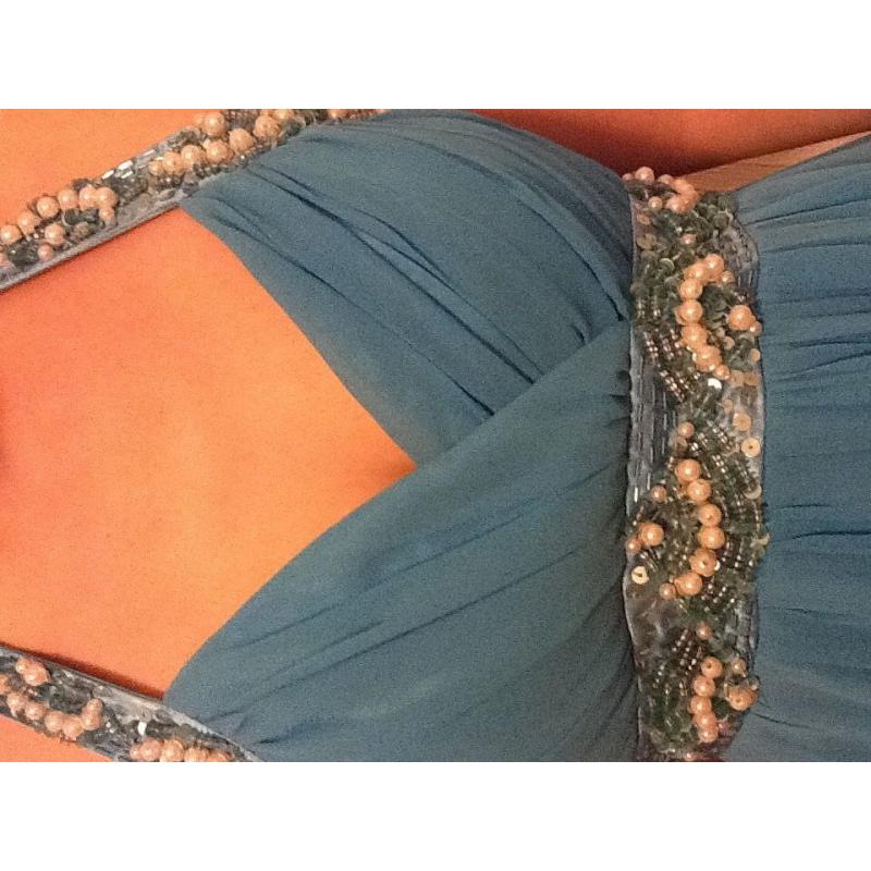 Blue / Turquoise Embellished Halterneck Prom / Party Dress Size 6/8