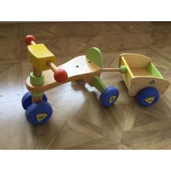 Early learning centre Childrens wooden trike/bike and trailer