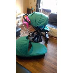 BabyStyle Oyster Pushchair Pram Ocean on Mirror Chassis With Carry Cot
