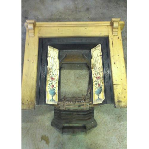 Antique Fire Place - Cast Iron with Wood Surround, Grate & Tiles