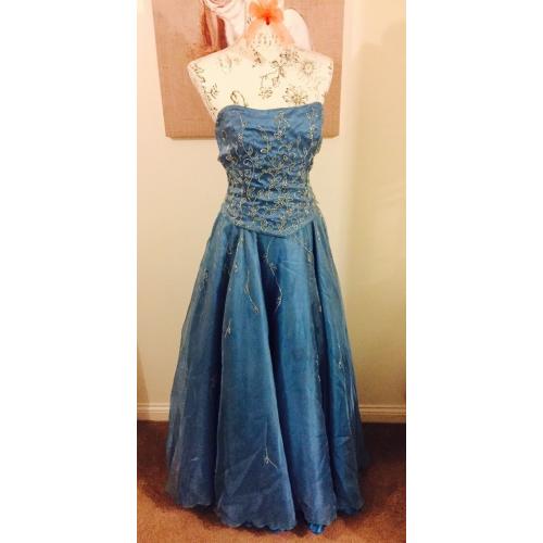 Blue diamante strapless size 8-10 women's prom/evening dress