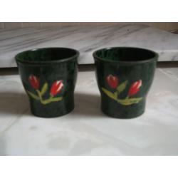 Bakelite Green Hand Painted Egg Cups