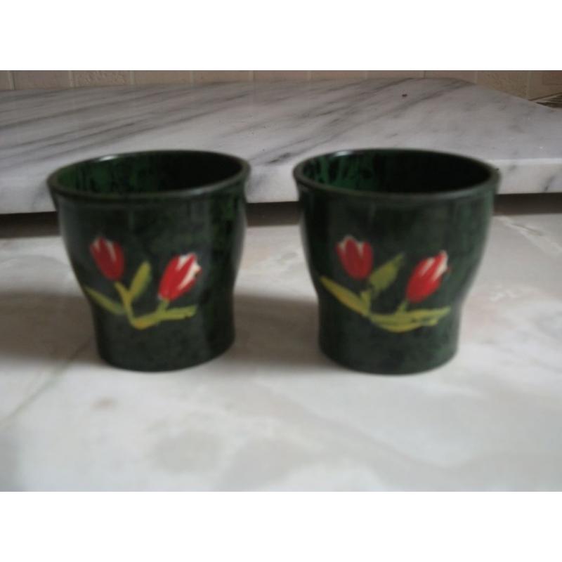 Bakelite Green Hand Painted Egg Cups