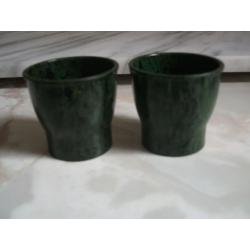 Bakelite Green Hand Painted Egg Cups