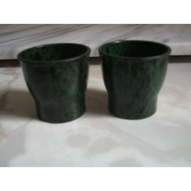 Bakelite Green Hand Painted Egg Cups