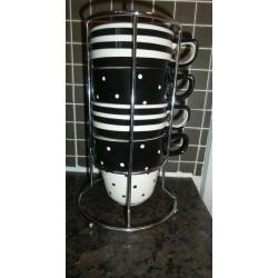 M & S Handpainted Spots & Stripes Large Stacking Mugs Set
