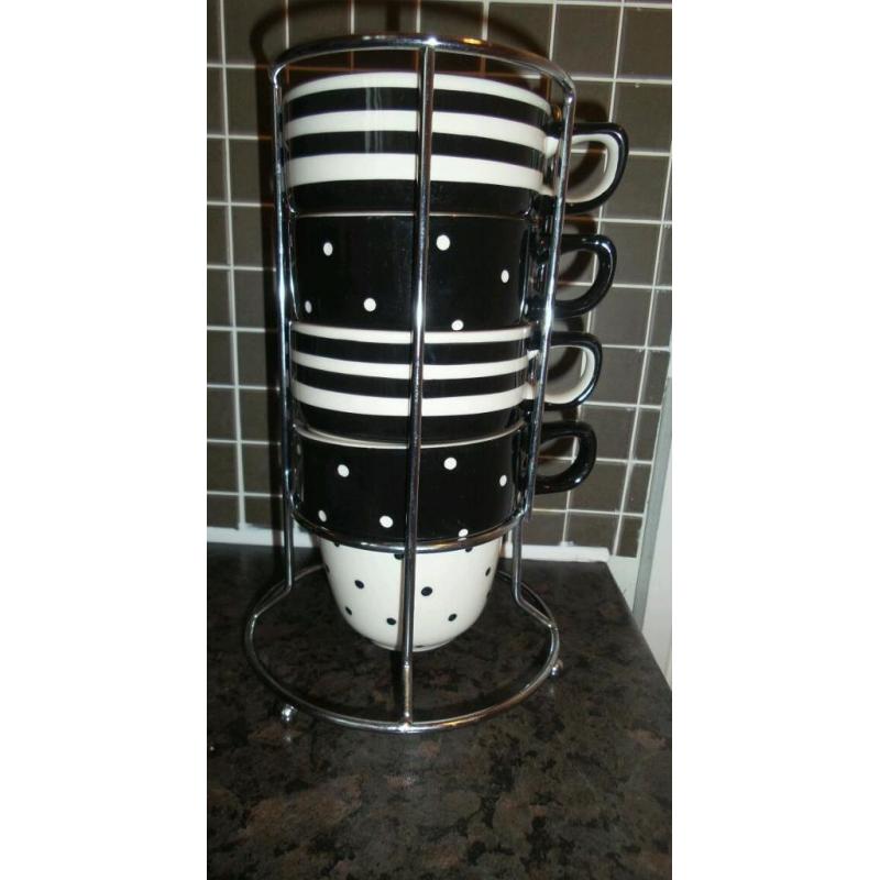 M & S Handpainted Spots & Stripes Large Stacking Mugs Set