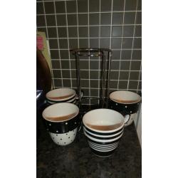 M & S Handpainted Spots & Stripes Large Stacking Mugs Set