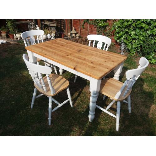 Farm house pine table and 4 chairs