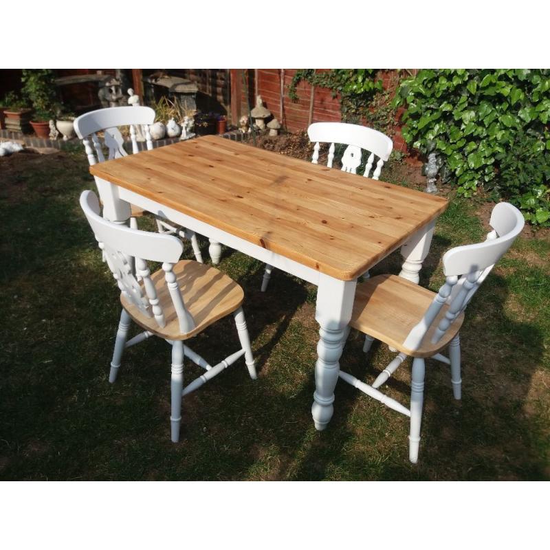 Farm house pine table and 4 chairs