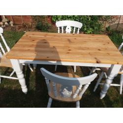 Farm house pine table and 4 chairs