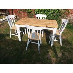 Farm house pine table and 4 chairs