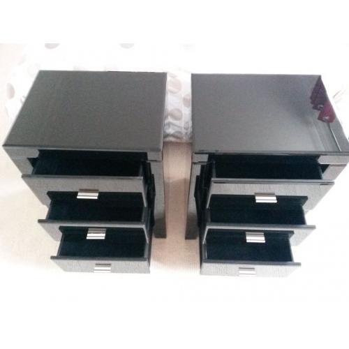 Venetian Black 3 Drawer Bedside Table x 2