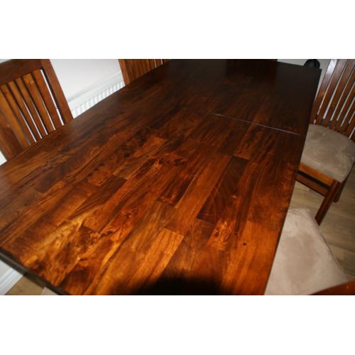 Solid DINING TABLE & 6 CHAIRS Acacia Wood extending rectangular -Perfect condition