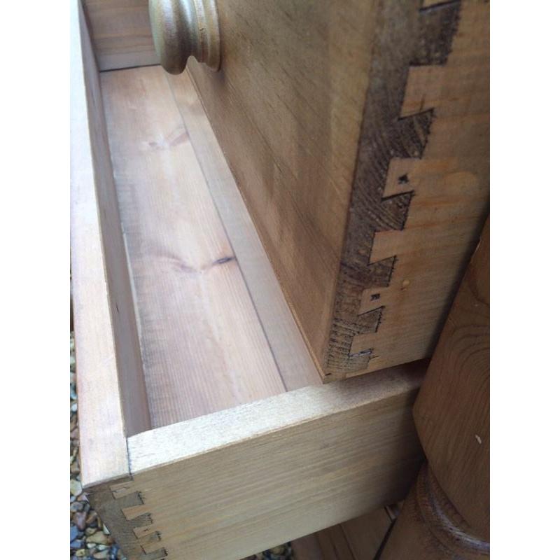 Solid chunky pine chest of drawers. Dovetail joints. Tongue and groove