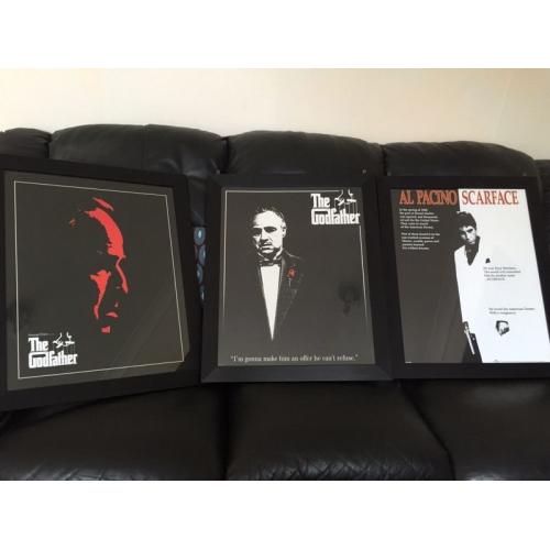 Glass Picture Frames 3x Godfather and Scarface, movie, film Framed pictures