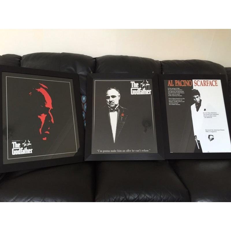 Glass Picture Frames 3x Godfather and Scarface, movie, film Framed pictures
