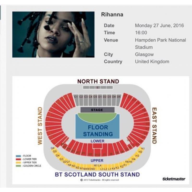 Rihanna 2 X gold circle front tickets