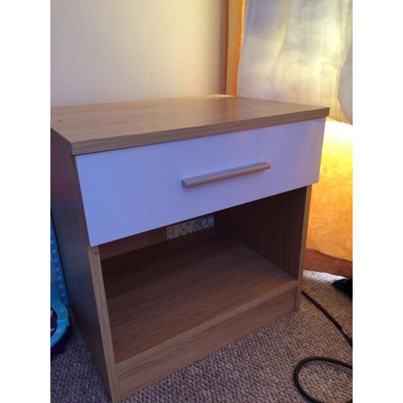 High gloss white wardrobe an bedside table