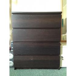 Ikea Malm 4 Drawer Chest - Dark Brown