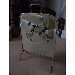 Antique Victorian Mirrored Glass Floral Painted Firescreen/ Fire Guard