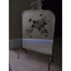 Antique Victorian Mirrored Glass Floral Painted Firescreen/ Fire Guard