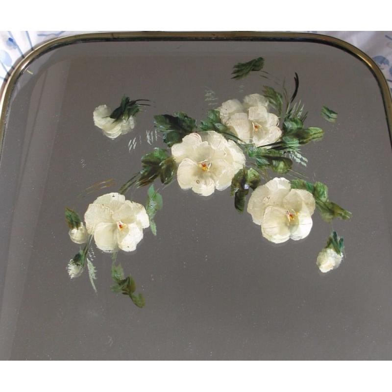 Antique Victorian Mirrored Glass Floral Painted Firescreen/ Fire Guard