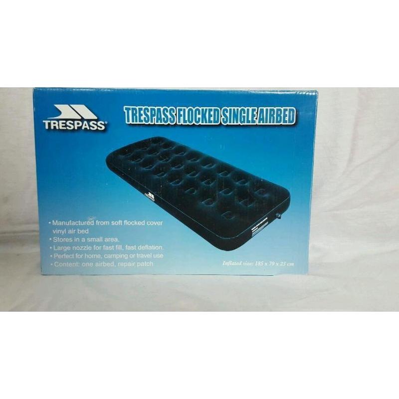4 Trespass single flocked air beds plus electric pump