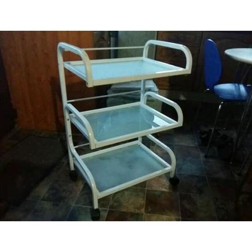 Metal trolly with 3 glass shelves.