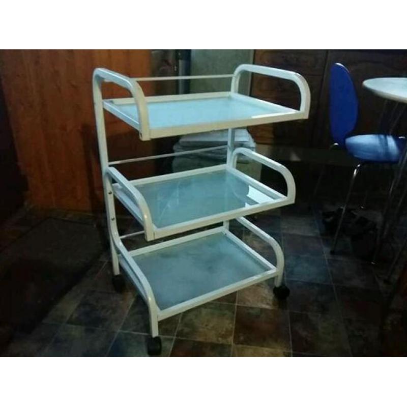 Metal trolly with 3 glass shelves.